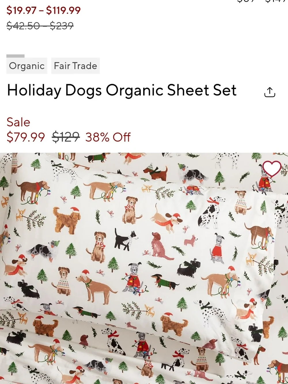 Pottery Barn Kids Holiday Dogs Organic Sheet Set - White with Multicolor
